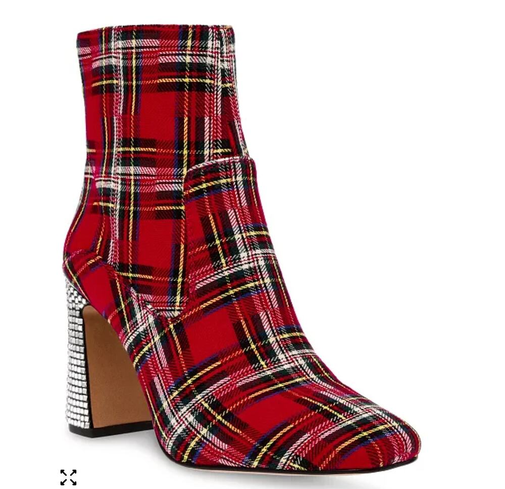 Betsey Johnson Blanche Red Plaid Boots Textile Upper Size 5 NIB Dressy Holiday